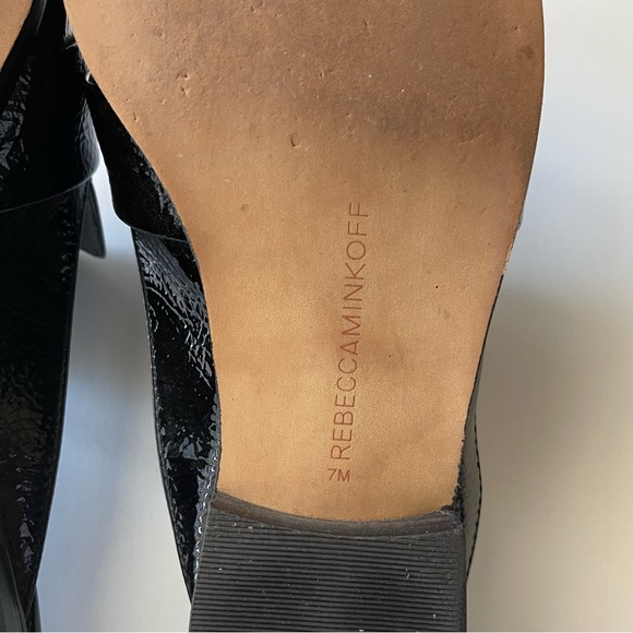 Rebecca Minkoff Black Semi Pointed Toe Patent Leather Slip On Mika Mules 7 M - Picture 6 of 8